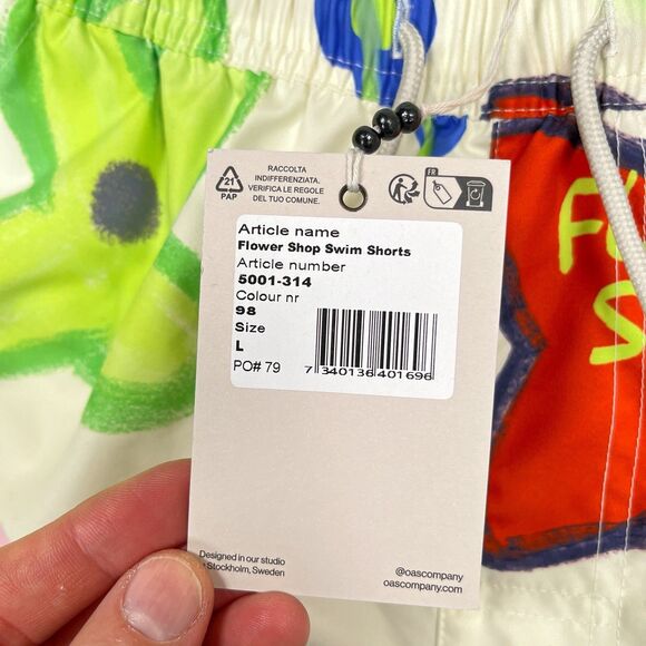 NEW OAS Flower Shop Swim Shorts Mens Size Large Floral Trunks Pockets Sweden - Picture 9 of 15